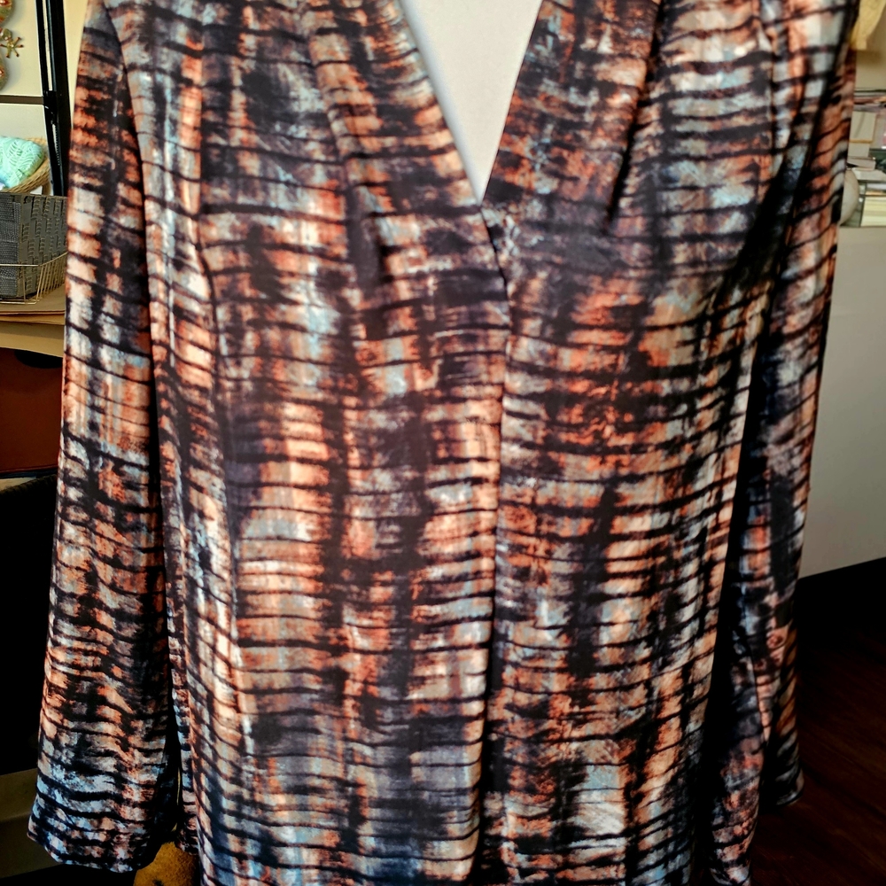 Messino Multicolor Abstract Women's Blouse. Long Sleeve But Rolls Up To 3/4